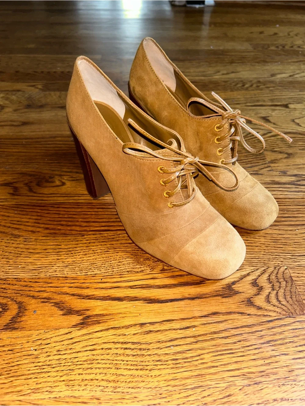 Tory Burch Tan Suede Lace-Up Oxford Heels Booties Women’s Size 10M